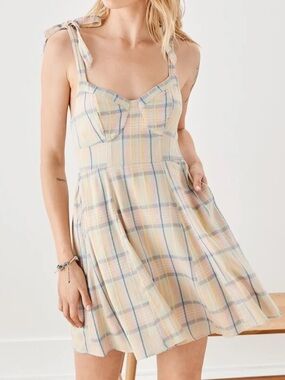 American Eagle Outfitters Beige Chequered A-Line Dress NWT
